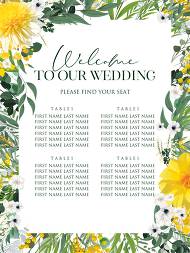 Mimosa yellow greenery herbs wedding invitation set seating chart 18x24 in invitation editor
