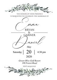 Minimalist olive branch greenery Wedding Invitation set 5x7 in