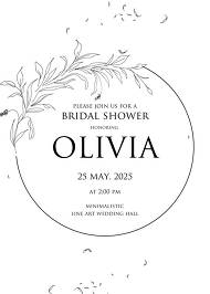Minimalistic eucalyptus leaves brunch line art trend ink wedding bridal shower invitation set 5x7 in customizable template