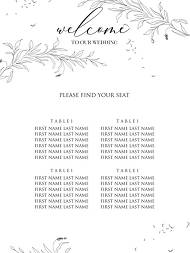 Minimalistic olive eucalyptus brunch line art ink wedding invitation set seating chart welcome banner 18x24 in maker