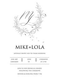 Minimalistic olive eucalyptus leaves brunch line art trend ink monogram wedding invitation set 5x7 in invitation editor