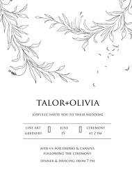 Minimalistic olive eucalyptus leaves brunch line art trend ink rustic wedding invitation set 5x7 in invitation maker