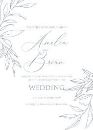 Minimalistic olive eucalyptus leaves brunch line art trend ink wedding invitation set 5x7 in