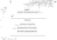 Minimalistic olive eucalyptus leaves brunch line art trend ink wedding invitation set rsvp card 5x3.5 in personalized 