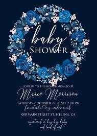 Navy blue pink roses royal indigo sapphire floral background wedding Invitation set baby shower 5x7 in edit online