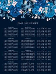 Navy blue pink roses royal indigo sapphire floral background wedding Invitation set 18x24 in seating chart edit online