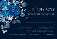 Navy blue pink roses royal indigo sapphire floral background wedding Invitation set 5x3.5 in rsvp card customize online
