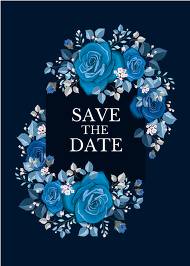 Navy blue pink roses royal indigo sapphire floral background wedding Invitation set 5x7 in save the date edit online