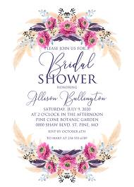 Pampas grass bridal shower wedding invitation set pink peony flower pdf custom online editor 5x7 in