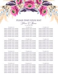 Pampas grass seating chart wedding invitation set pink peony flower pdf custom online editor 18x24 in