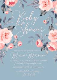Peony baby shower invitation floral watercolor card template online editor pdf 5x7 in