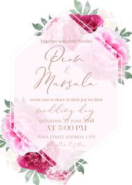 Peony beautiful trend flowers marsala pink red burgundy wedding invitation set 5x7 in instant maker