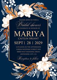 Peony foil gold navy blue background bridal shower wedding Invitation set 5x7 in