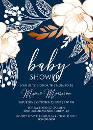 Peony foil gold navy classic blue background baby shower wedding Invitation set 5x7 in invitation maker