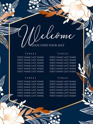 Peony foil gold navy classic blue background seating chart welcome banner wedding Invitation set 18x24 in personalized invitation