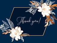 Peony foil gold navy classic blue background thank you card wedding Invitation set 5.6x4.25 in edit template