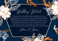 Peony foil gold navy classic blue background wedding details card Invitation set 5x3.5 in customizable template
