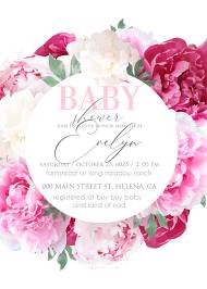 Peony marsala pink red burgundy wedding baby shower invitation set 5x7 in customizable template