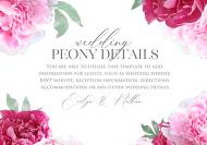 Peony marsala pink red burgundy wedding details card invitation set 5x3.5 in edit template