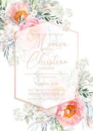 Pink peony wedding invitation card template 5x7 in invitation editor