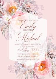 Pink peony wedding invitation card template 5x7 in personalized invitation