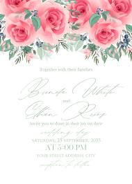 Pink rose wedding invitation 5x7 in