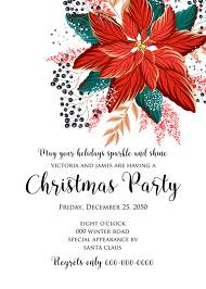 Poinsettia Christmas Party Invitation Noel Card Template 5x7 in customizable template