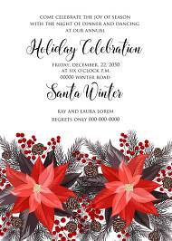 Poinsettia fir winter Merry Christmas Party invitation card template 5x7 in