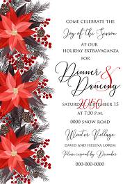 Poinsettia fir winter Merry Christmas Party invitation card template 5x7 in customize online