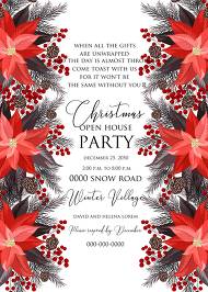Poinsettia fir winter Merry Christmas Party invitation card template 5x7 in edit online