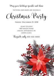 Poinsettia fir winter Merry Christmas Party invitation card template 5x7 in instant maker