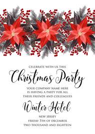 Poinsettia fir winter Merry Christmas Party invitation card template 5x7 in editor