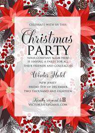 Poinsettia fir winter Merry Christmas Party invitation card template 5x7 in maker