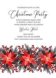 Poinsettia fir winter Merry Christmas Party invitation card template 5x7 in template