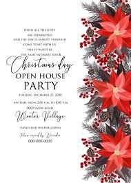 Poinsettia fir winter Merry Christmas Party invitation card template 5x7 in personalized invitation