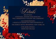 Red gold foil Rose details card navy blue wedding invitation set 5x3.5 in customize online