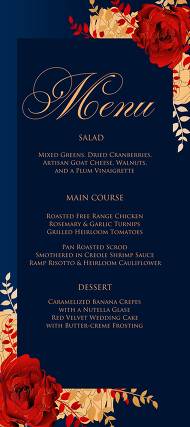 Red gold foil Rose menu design navy blue wedding invitation set 4x9 in online maker