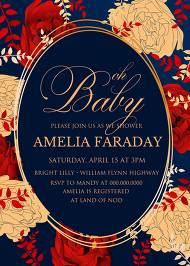 Red gold foil Rose navy blue baby shower wedding invitation set 5x7 in personalized invitation