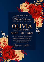 Red gold foil Rose navy blue bridal shower wedding invitation set 5x7 in invitation maker