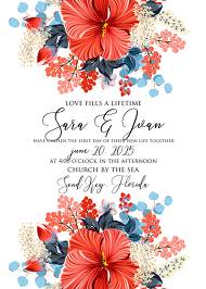 Red Hibiscus wedding invitation tropical floral card template Aloha Lauu 5x7 in edit template