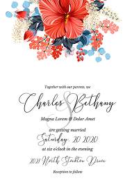 Red Hibiscus wedding invitation tropical floral card template Aloha Lauu 5x7 in personalized invitation