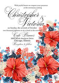 Red Hibiscus wedding invitation tropical floral card template Aloha Lauu 5x7 in wedding invitation maker