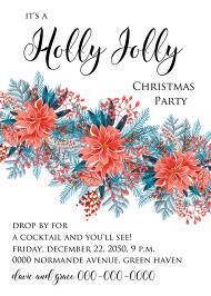 Red poinsettia Merry Christmas Party Invitation needles fir floral greeting card noel 5x7 in create online