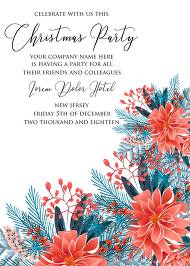 Red poinsettia Merry Christmas Party Invitation needles fir floral greeting card noel 5x7 in create online