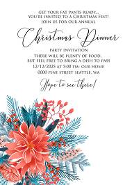 Red poinsettia Merry Christmas Party Invitation needles fir floral greeting card noel 5x7 in invitation editor
