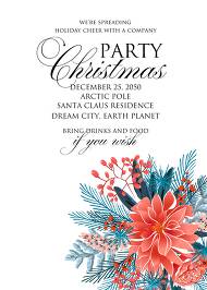 Red poinsettia Merry Christmas Party Invitation needles fir floral greeting card noel 5x7 in invitation maker