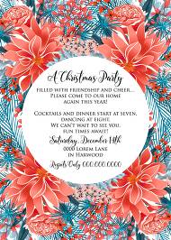 Red poinsettia Merry Christmas Party Invitation needles fir floral greeting card noel 5x7 in editor