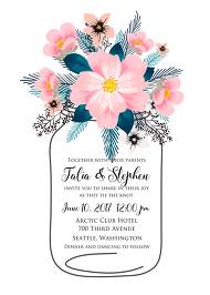 Romantic blush pink peony bouquet mason jar bride wedding invitation template design 5x7 in online editor
