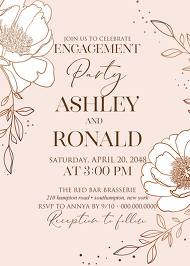 Rose gold pink white peony leaf greenery branches engagement party wedding invitation set 5x7 in online editor