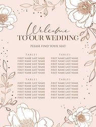 Rose gold pink white peony leaf greenery branches wedding seating chart banner invitation set 18x24 in invitation editor